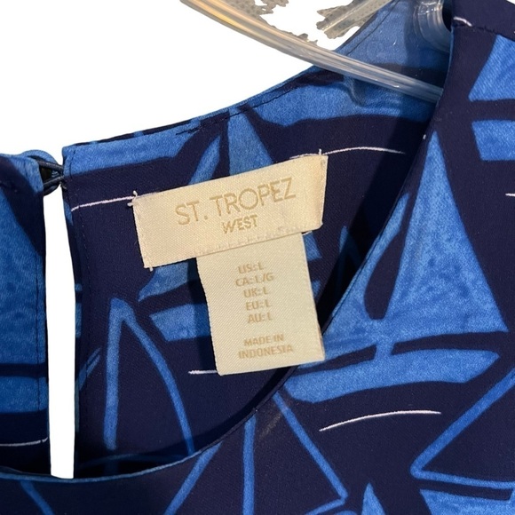 St Tropez Sleeveless Sheath Dress Sailboat Print Cruise Dress Blue Large - Picture 4 of 5